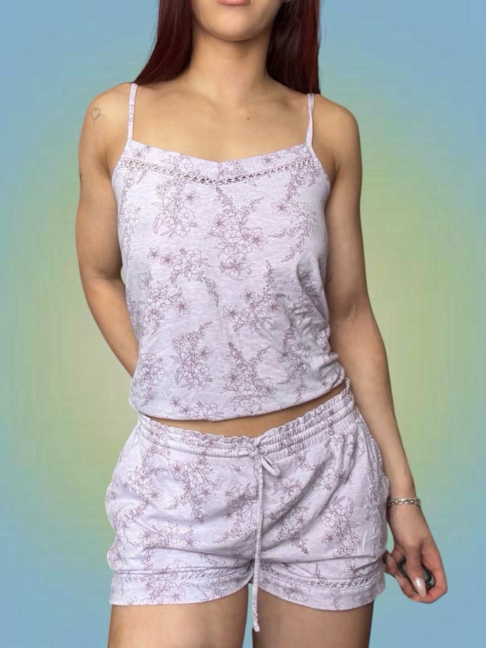 La Vie En Rose Lavender Floral Lace-Trim Cami & Shorts Set - Picture 4 of 5